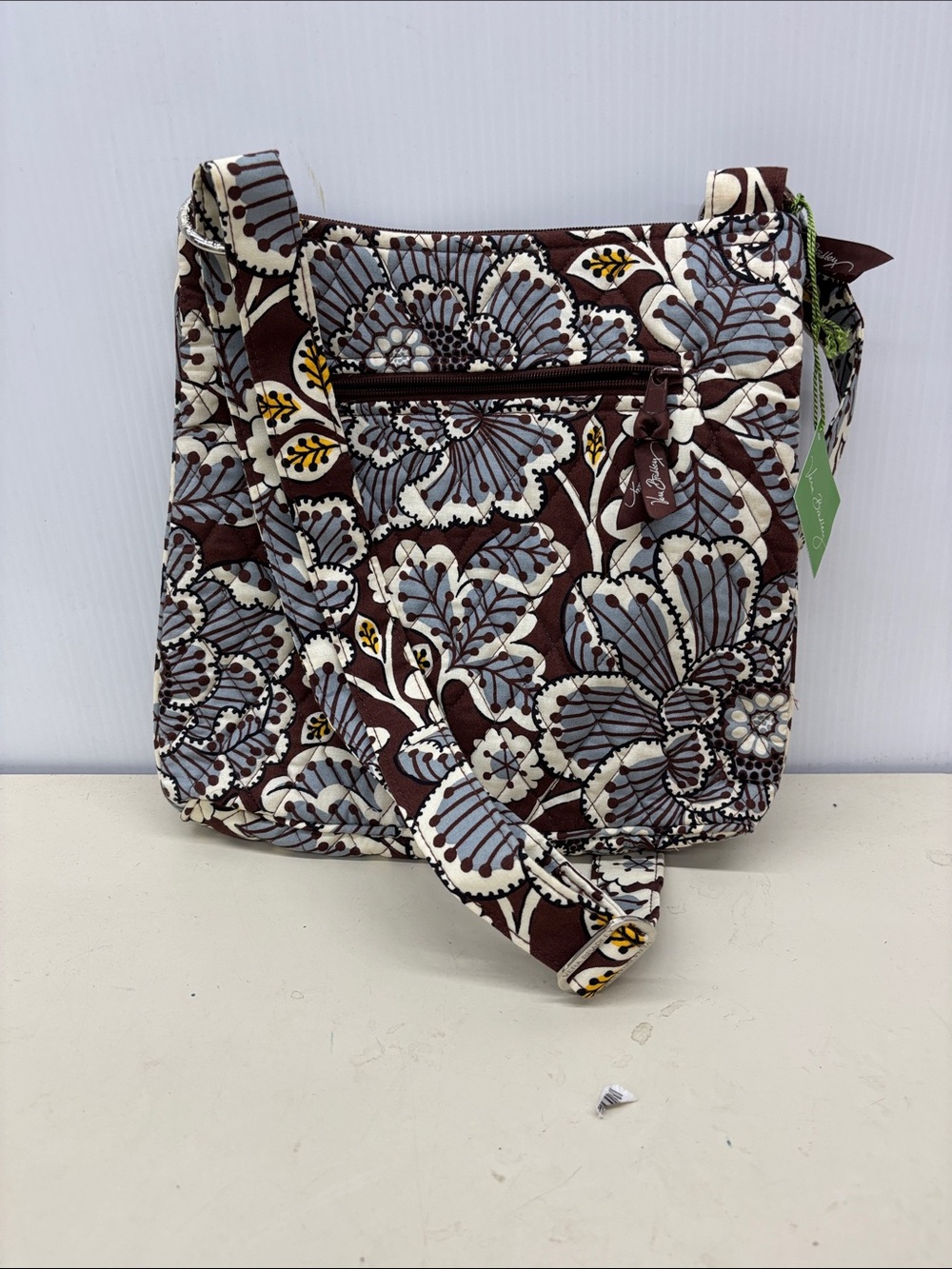 NWT Vera Bradley Quilted Floral Crossbody Bag in Brown and Gray